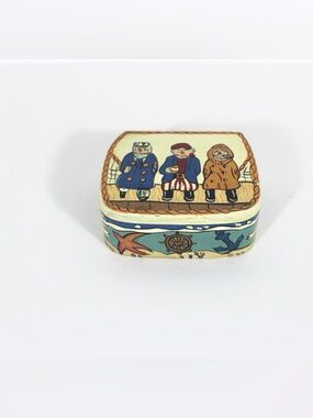 Vintage Hand Painted Fisherman Captain Sailor Wood Trinket Box